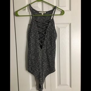 Plunging gray bodysuit